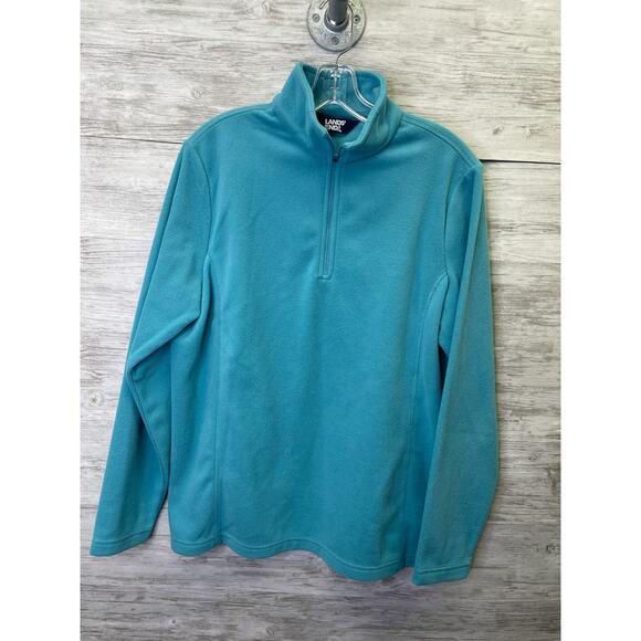 Lands End Fleece Womens L Blue 1/4 Zip Pullover Oeko Tex - Picture 1 of 10